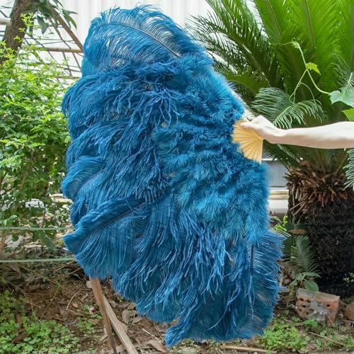 großer Straußventilator, 13 Knochen-Straußenfederfächer, Faltbarer Bühnenfächer for Hochzeit, Party, Theater, Mehrfarbig, 100 cm/130 cm, 1 oder 2 Stück(Navy Blue,100cm 1pair) von NIUSABOU