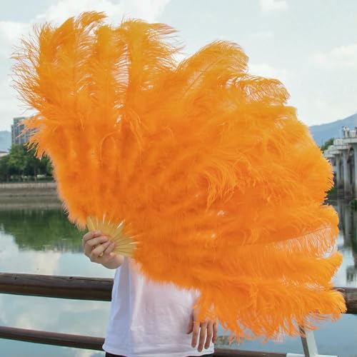 großer Straußventilator, Fächer aus Straußenfedern, for Performance, Tanz, Dekoration, Zubehör, Mehrfarbig, 2 Stück, 130 cm(Orange,2PCS 100CM) von NIUSABOU