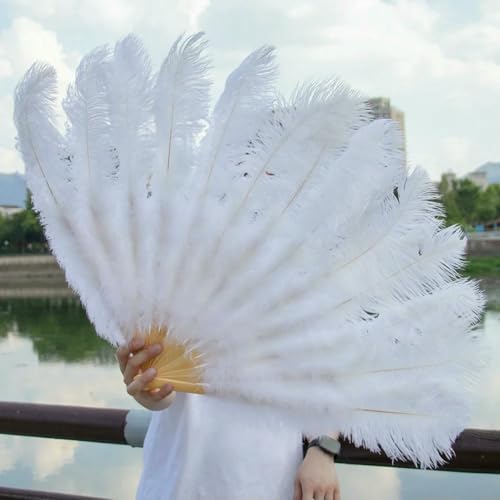 großer Straußventilator, Fächer aus Straußenfedern, for Performance, Tanz, Dekoration, Zubehör, Mehrfarbig, 2 Stück, 130 cm(White,2PCS 100CM) von NIUSABOU