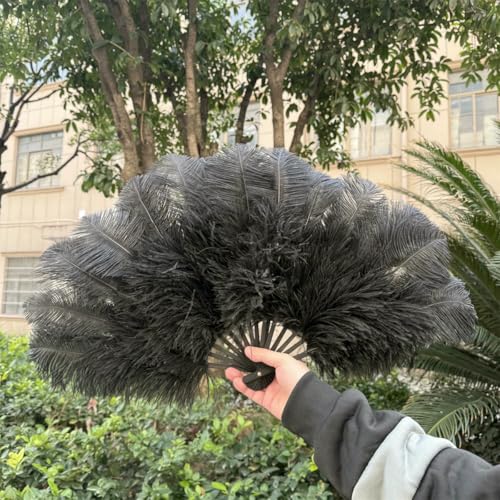 großer Straußventilator, Fächer aus Straußenfedern, handgefertigt, 100 x 60 cm/70 x 40 cm, Mehrfarbig, EIN Paar(70x40cm Black,10 PCS) von NIUSABOU
