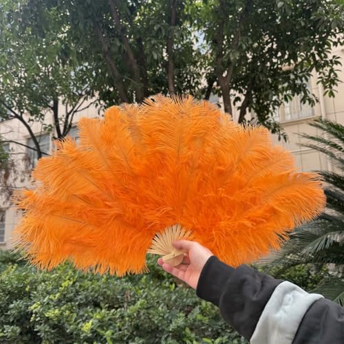 großer Straußventilator, Fächer aus Straußenfedern, handgefertigt, 100 x 60 cm/70 x 40 cm, Mehrfarbig, EIN Paar(70x40cm Orange,1PCS Left Hand) von NIUSABOU