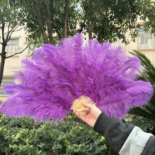 großer Straußventilator, Fächer aus Straußenfedern, handgefertigt, 100 x 60 cm/70 x 40 cm, Mehrfarbig, EIN Paar(70x40cm Purple,1PCS Left Hand) von NIUSABOU