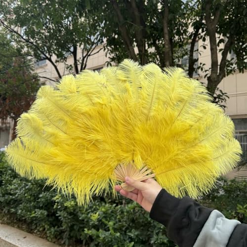 großer Straußventilator, Fächer aus Straußenfedern, handgefertigt, 100 x 60 cm/70 x 40 cm, Mehrfarbig, EIN Paar(70x40cm Yellow,1PCS Right Hand) von NIUSABOU