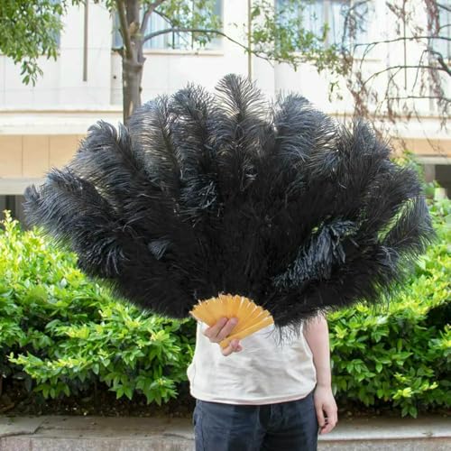 großer Straußventilator, Fächer aus Straußenfedern, handgefertigt, 100 x 60 cm/70 x 40 cm, Mehrfarbig, EIN Paar(All Ostrich Black,10 PCS) von NIUSABOU