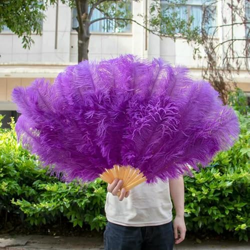 großer Straußventilator, Fächer aus Straußenfedern, handgefertigt, 100 x 60 cm/70 x 40 cm, Mehrfarbig, EIN Paar(All Ostrich Purple,A Pair(Two)) von NIUSABOU