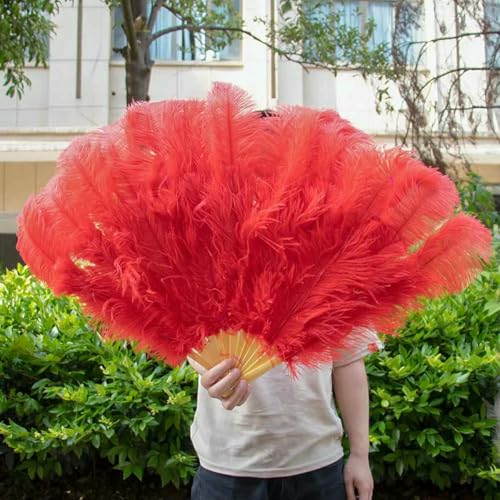 großer Straußventilator, Fächer aus Straußenfedern, handgefertigt, 100 x 60 cm/70 x 40 cm, Mehrfarbig, EIN Paar(All Ostrich Red,10 PCS) von NIUSABOU