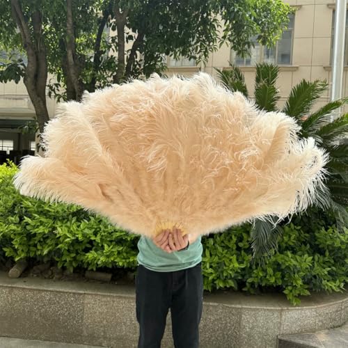 großer Straußventilator, Fächer aus Straußenfedern, handgefertigt, 100 x 60 cm/70 x 40 cm, Mehrfarbig, EIN Paar(Champagne,10 PCS) von NIUSABOU