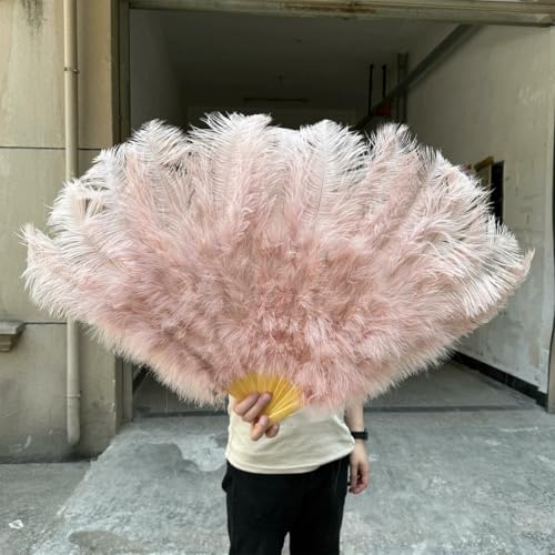 großer Straußventilator, Fächer aus Straußenfedern, handgefertigt, 100 x 60 cm/70 x 40 cm, Mehrfarbig, EIN Paar(Leather Pink,10 PCS) von NIUSABOU