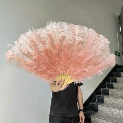 großer Straußventilator, Fächer aus Straußenfedern, handgefertigt, 100 x 60 cm/70 x 40 cm, Mehrfarbig, EIN Paar(Shrimp pink,10 PCS) von NIUSABOU
