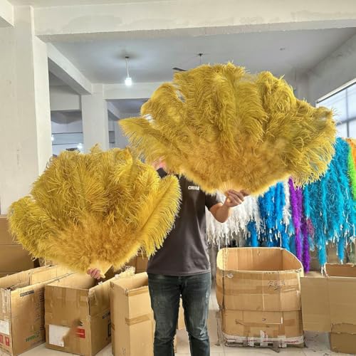 großer Straußventilator, Fächer aus Straußenfedern for Partys, Tanzshows, Requisiten, Bastelarbeiten, Mehrfarbig, mehrere Größen, 1er- oder 2er-Pack(32 Olive Green,2PCS 100CM) von NIUSABOU