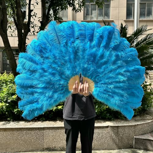 großer Straußventilator, Fächer aus Straußenfedern for Partys, Tanzshows, Requisiten, Bastelarbeiten, Mehrfarbig, mehrere Größen, 1er- oder 2er-Pack(Lake Blue,2PCS 100CM) von NIUSABOU