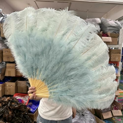 großer Straußventilator, Fächer aus Straußenfedern for Partys, Tanzshows, Requisiten, Bastelarbeiten, Mehrfarbig, mehrere Größen, 1er- oder 2er-Pack(Light Blue,1PCS 100CM) von NIUSABOU