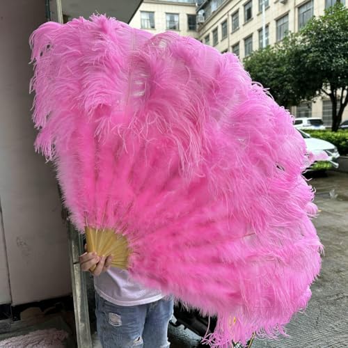 großer Straußventilator, Fächer aus Straußenfedern for Partys, Tanzshows, Requisiten, Bastelarbeiten, Mehrfarbig, mehrere Größen, 1er- oder 2er-Pack(Pink,1PCS 100CM) von NIUSABOU
