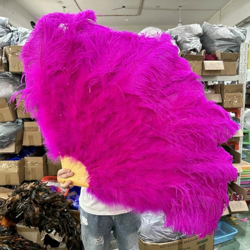 großer Straußventilator, Fächer aus Straußenfedern for Partys, Tanzshows, Requisiten, Bastelarbeiten, Mehrfarbig, mehrere Größen, 1er- oder 2er-Pack(Rose Red,1PCS 130CM) von NIUSABOU