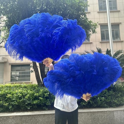 großer Straußventilator, Fächer aus Straußenfedern for Partys, Tanzshows, Requisiten, Bastelarbeiten, Mehrfarbig, mehrere Größen, 1er- oder 2er-Pack(Royal Blue,1PCS 100CM) von NIUSABOU