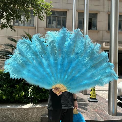 großer Straußventilator, Fächer aus Straußenfedern for Partys, Tanzshows, Requisiten, Bastelarbeiten, Mehrfarbig, mehrere Größen, 1er- oder 2er-Pack(Sky Blue,1PCS 100CM) von NIUSABOU