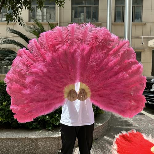 großer Straußventilator, Fächer aus Straußenfedern for Partys, Tanzshows, Requisiten, Bastelarbeiten, Mehrfarbig, mehrere Größen, 1er- oder 2er-Pack(Watermelon Red,1PCS 130CM) von NIUSABOU