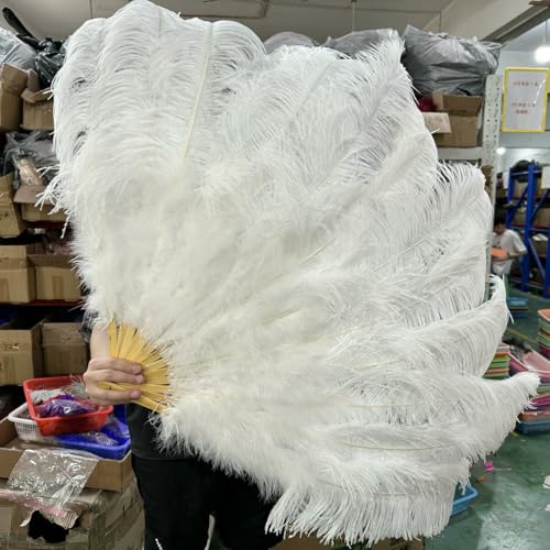 großer Straußventilator, Fächer aus Straußenfedern for Partys, Tanzshows, Requisiten, Bastelarbeiten, Mehrfarbig, mehrere Größen, 1er- oder 2er-Pack(White,2PCS 100CM) von NIUSABOU