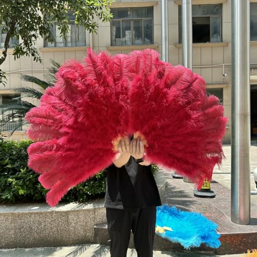 großer Straußventilator, Fächer aus Straußenfedern for Partys, Tanzshows, Requisiten, Bastelarbeiten, Mehrfarbig, mehrere Größen, 1er- oder 2er-Pack(Wine red,1PCS 100CM) von NIUSABOU