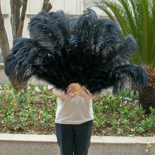 großer Straußventilator, Fächer aus natürlichen Straußenfedern, 2 Stück, Weiß, 100 cm und 130 cm(Black,2 Pcs 100CM) von NIUSABOU