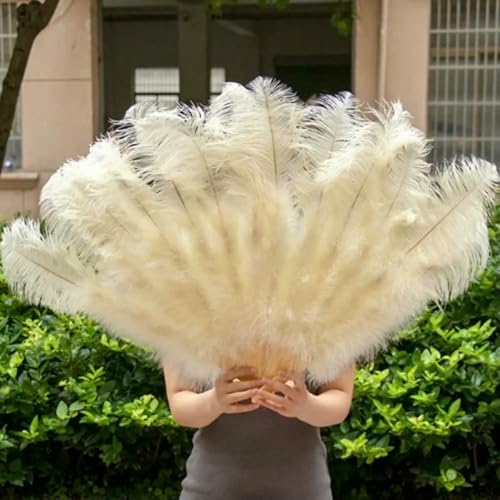 großer Straußventilator, Fächer aus natürlichen Straußenfedern, 2 Stück, Weiß, 100 cm und 130 cm(Ivory Yellow,1 Pcs 100CM) von NIUSABOU