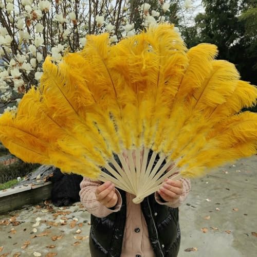 großer Straußventilator, Faltfächer aus Straußenfedern, 13 Knochen, for Bühnenauftritte, Hochzeiten, Partys, Mehrfarbig, 90–130 cm(Gold,Small Fan 1Pcs) von NIUSABOU