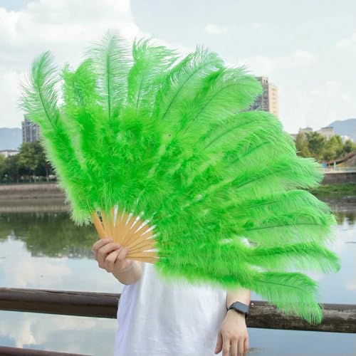 großer Straußventilator, Faltfächer aus Straußenfedern, 13 Knochen, for Bühnenauftritte, Hochzeiten, Partys, Mehrfarbig, 90–130 cm(Green,Small Fan 1Pcs) von NIUSABOU
