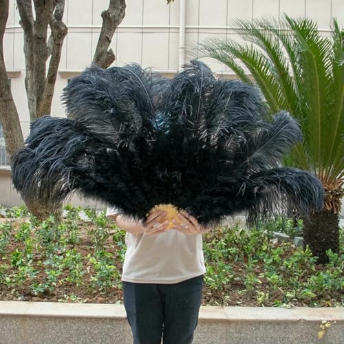 großer Straußventilator, Faltfächer aus Straußenfedern, 13 Stäbe, 100 cm, Mehrfarbig, 2 Stück(014 Black,1 PCS) von NIUSABOU