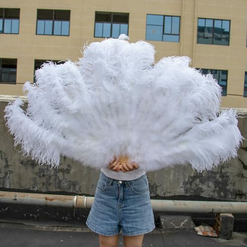 großer Straußventilator, Faltfächer aus Straußenfedern, 13 Stäbe, 100 cm, Mehrfarbig, 2 Stück(030 Coffee,2 PCS) von NIUSABOU