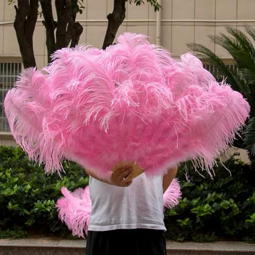 großer Straußventilator, Faltfächer aus Straußenfedern, 13 Stäbe, 100 cm, Mehrfarbig, 2 Stück(05 deep pink,1 PCS) von NIUSABOU