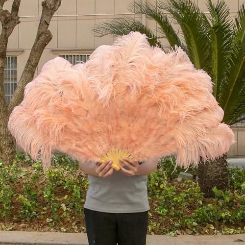 großer Straußventilator, Faltfächer aus Straußenfedern, 13 Stäbe, 100 cm, Mehrfarbig, 2 Stück(052 Powder pink,2 PCS) von NIUSABOU