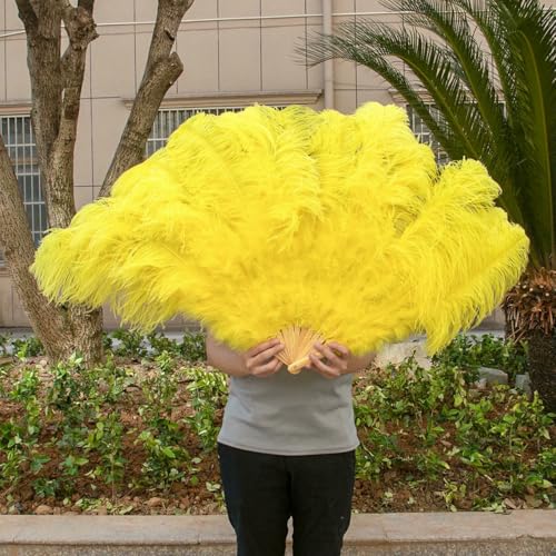 großer Straußventilator, Faltfächer aus Straußenfedern, 13 Stäbe, 100 cm, Mehrfarbig, 2 Stück(09 Yellow,2 PCS) von NIUSABOU