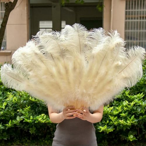 großer Straußventilator, Flauschiger Fächer aus Straußenfedern, Mehrfarbig, 100 cm, 1 Stück(018 Ivory Yellow,2 PCS Right Hand) von NIUSABOU