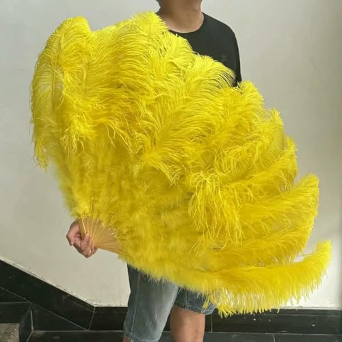 großer Straußventilator, Flauschiger Fächer aus Straußenfedern, Mehrfarbig, 100 cm, 1 Stück(018 Ivory Yellow-a,2 PCS Left Hand) von NIUSABOU