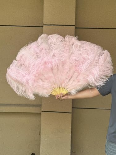 großer Straußventilator, Flauschiger Fächer aus Straußenfedern, Mehrfarbig, 100 cm, 1 Stück(024 Light pink,1 PCS Left Hand) von NIUSABOU