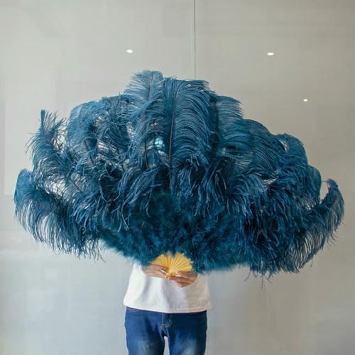 großer Straußventilator, Flauschiger Fächer aus Straußenfedern, Mehrfarbig, 100 cm, 1 Stück(026 Navy Blue,1 PCS Right Hand) von NIUSABOU