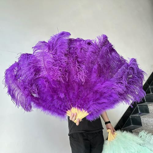 großer Straußventilator, Handfächer aus Straußenfedern, 100 cm/130 cm, Mehrfarbig, 2 Stück, Requisiten for Tanzaufführungen(15 Purple,100CM1PCS Right Hand) von NIUSABOU