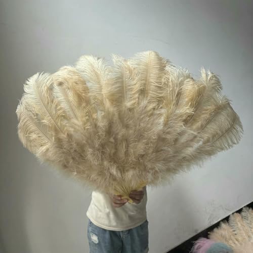großer Straußventilator, Handfächer aus Straußenfedern, 100 cm/130 cm, Mehrfarbig, 2 Stück, Requisiten for Tanzaufführungen(47 Drak Khaki,130CM 1PCS Left Hand) von NIUSABOU