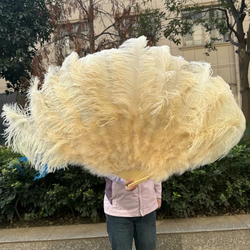 großer Straußventilator, Handfächer aus Straußenfedern, 100 cm/130 cm, Mehrfarbig, 2 Stück, Requisiten for Tanzaufführungen(48 Deep beige,100CM 1PCS Left Hand) von NIUSABOU