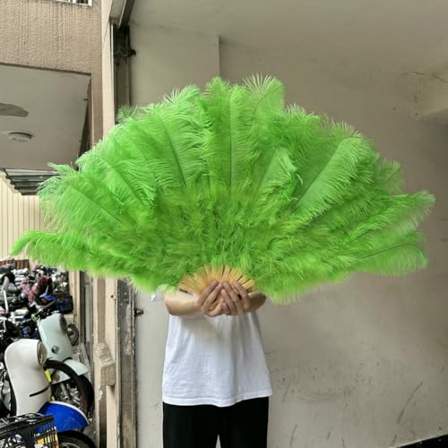 großer Straußventilator, Handfächer aus Straußenfedern, 100 cm/130 cm, Mehrfarbig, 2 Stück, Requisiten for Tanzaufführungen(Green,100CM 1PCS Left Hand) von NIUSABOU