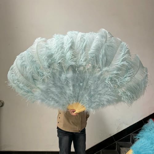 großer Straußventilator, Handfächer aus Straußenfedern, 100 cm/130 cm, Mehrfarbig, 2 Stück, Requisiten for Tanzaufführungen(Light Blue,100cm 1Pair(Two)) von NIUSABOU