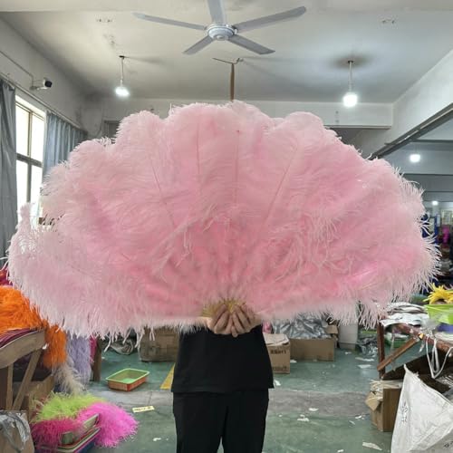 großer Straußventilator, Handfächer aus Straußenfedern, 100 cm/130 cm, Mehrfarbig, 2 Stück, Requisiten for Tanzaufführungen(Light Pink,130cm 1Pair(Two)) von NIUSABOU