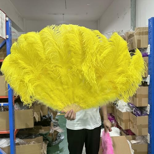 großer Straußventilator, Handfächer aus Straußenfedern, 100 cm/130 cm, Mehrfarbig, 2 Stück, Requisiten for Tanzaufführungen(Yellow,100cm 1Pair(Two)) von NIUSABOU