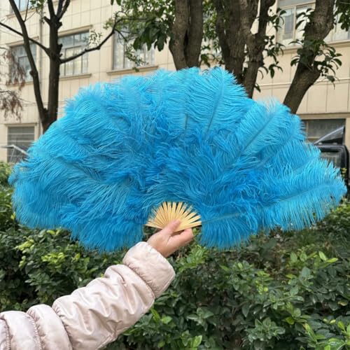 großer Straußventilator, Handfächer aus Straußenfedern for Veranstaltungen und Bastelarbeiten, 70 x 40 cm, Mehrfarbig(Blue,1PCS 70cmx40cm Right) von NIUSABOU
