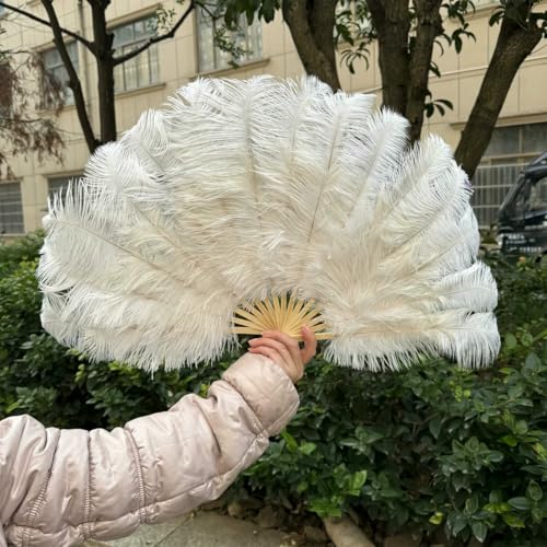 großer Straußventilator, Handfächer aus Straußenfedern for Veranstaltungen und Bastelarbeiten, 70 x 40 cm, Mehrfarbig(White,1PCS 70cmx40cm Right) von NIUSABOU