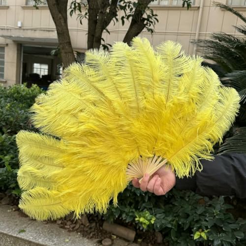 großer Straußventilator, Handfächer aus Straußenfedern for Veranstaltungen und Bastelarbeiten, 70 x 40 cm, Mehrfarbig(Yellow,1PCS 70cmx40cm Right) von NIUSABOU