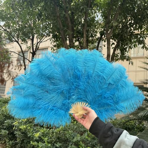 großer Straußventilator, Handfächer aus natürlichen Straußenfedern, Mehrfarbig, mehrere Größen(Blue,1 PCS 70cmx40cm Left) von NIUSABOU