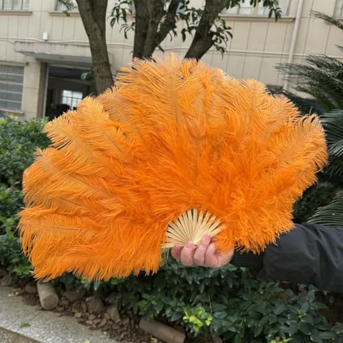 großer Straußventilator, Handfächer aus natürlichen Straußenfedern, Mehrfarbig, mehrere Größen(Orange,2 PCS 70cmx40cm) von NIUSABOU