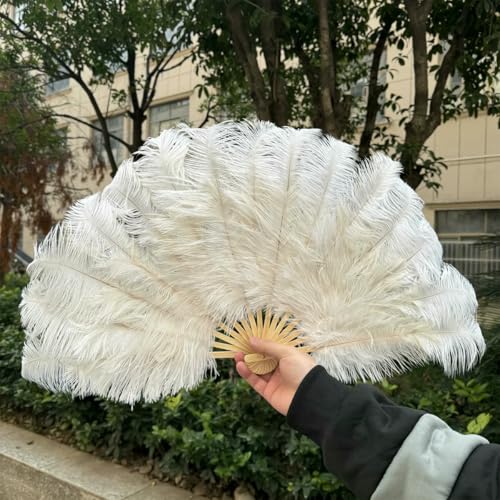 großer Straußventilator, Handfächer aus natürlichen Straußenfedern, Mehrfarbig, mehrere Größen(White,1PCS 70cmx40cm Right) von NIUSABOU