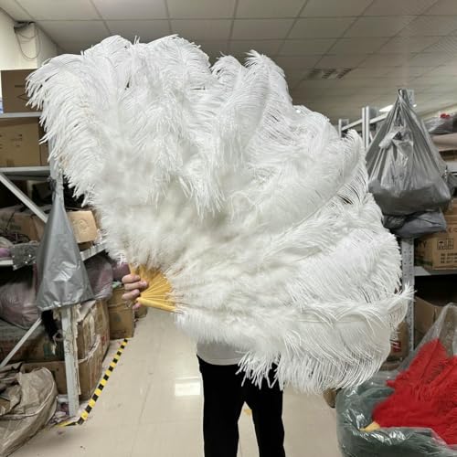 großer Straußventilator, Handlicher Fächer aus Straußenfedern for Bauchtanz-Bühnenauftritte, Mehrfarbig, 100 cm/130 cm(12 White,100CM 1Pair(Two)) von NIUSABOU